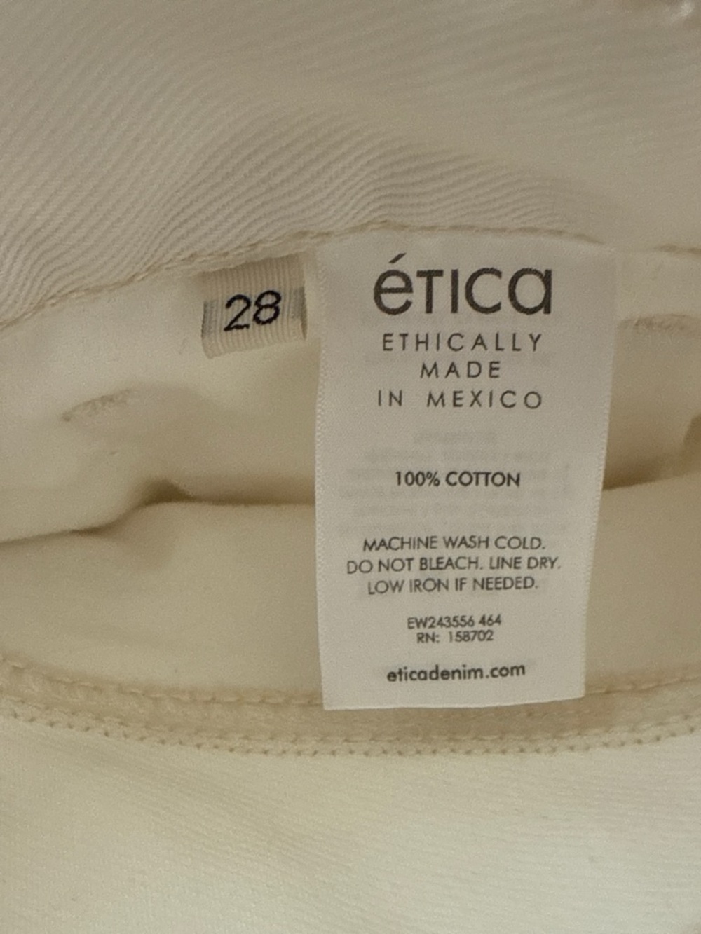 Etica Ethically Made White Straight Leg Jeans Size 28 Button Fly 100% Cotton - Picture 5 of 7